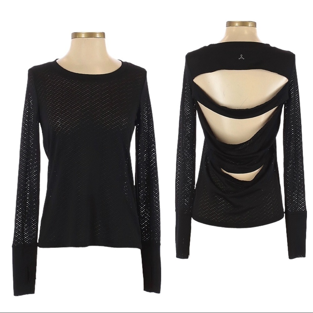 🌺 Tantris Open Strappy Back Long Sleeve Black Moisture Wicking Tech Top Size XS